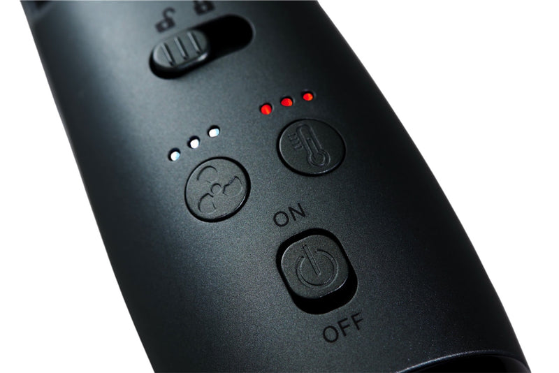 Close-up of the DCS hair styling device showcasing adjustable dryer settings for customized airflow and enhanced hair drying efficiency
